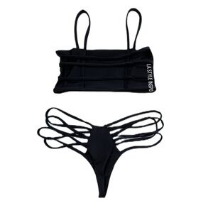 Cut out Strapped Bikini Swimwear Lingerie Black Size Small
